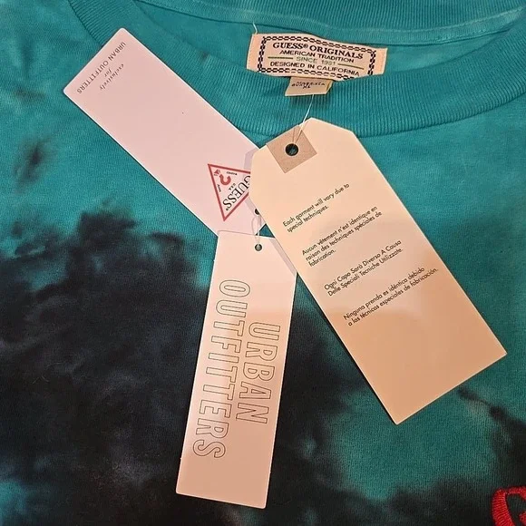 Guess Originals Urban Outfitters Blue Tie Dye Tee XL New Tags USA New VTG Collab - Picture 3 of 5